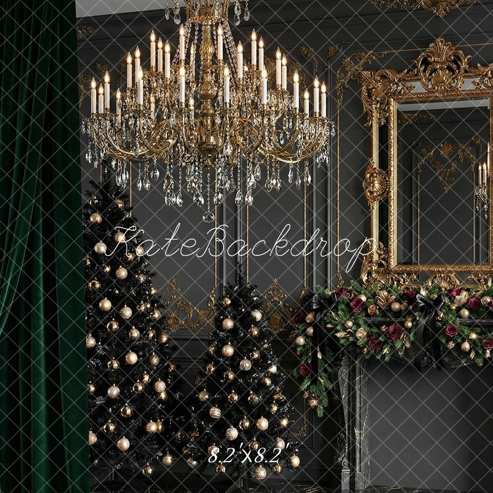Kate Christmas Black Trees Gold Mirror Backdrop Designed by Happy Squirrel Design - Image 5