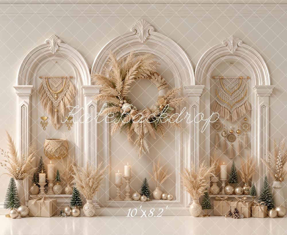 Kate Christmas Boho Arch Pampas Candle Neutral Backdrop Designed by Emetselch - Image 6