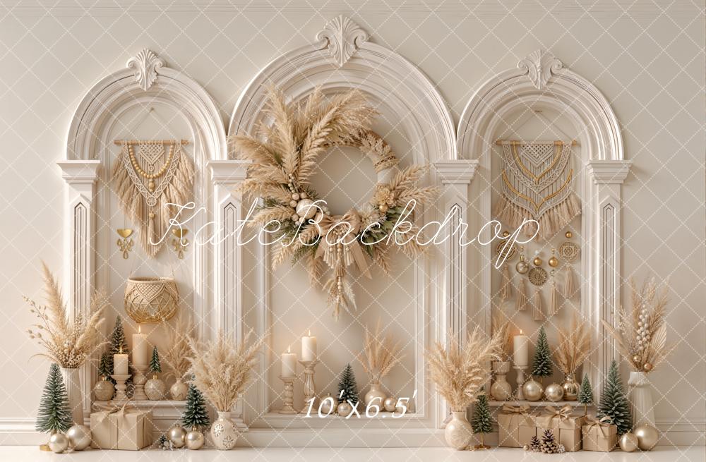Kate Christmas Boho Pampas Arches Fleece Backdrop Designed by Emetselch - Image 2