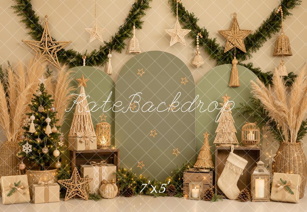 Kate Christmas Boho Trees Green Stars Backdrop Designed by Emetselch