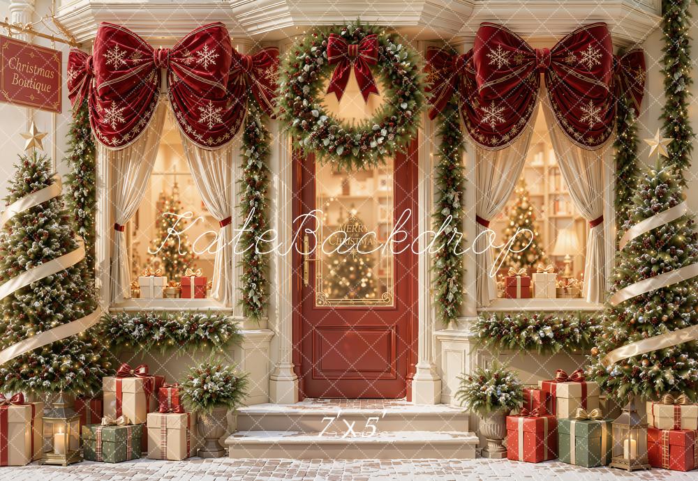 Kate Christmas Boutique Red Bows Garland Presents Backdrop Designed by Emetselch