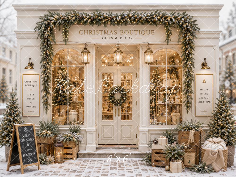 Kate Christmas Boutique Shop Front Decorations Fleece Backdrop Designed by Emetselch