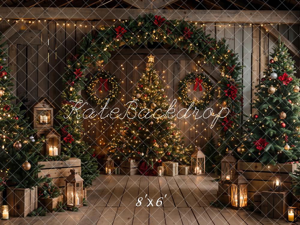 Kate Christmas Brown Wooden Arched Barn Door Backdrop Designed by Chain Photography - Image 10