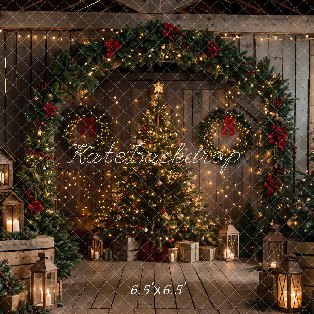 Kate Christmas Brown Wooden Arched Barn Door Backdrop Designed by Chain Photography - Image 9