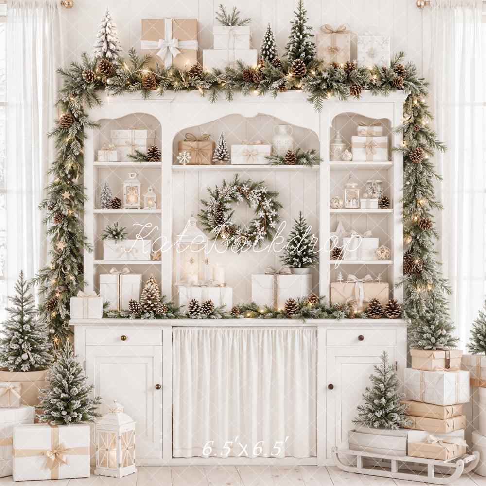 Kate Christmas Cabinet Gifts Pine Garland Backdrop Designed by Emetselch - Image 2