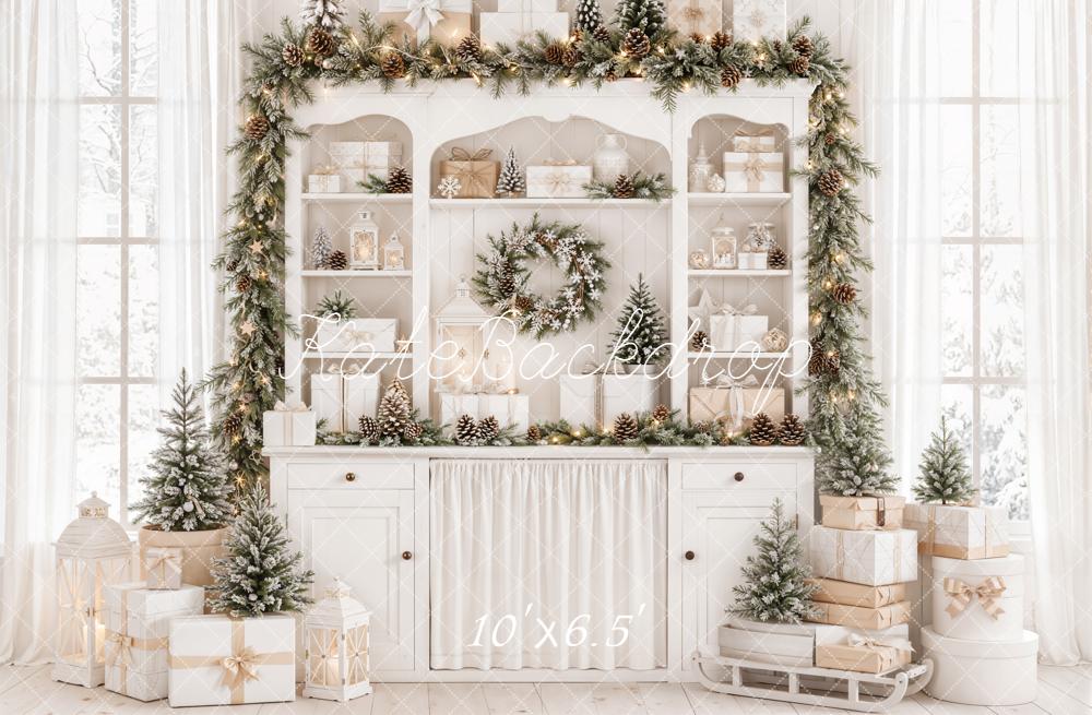 Kate Christmas Cabinet Gifts Pine Garland Backdrop Designed by Emetselch - Image 4