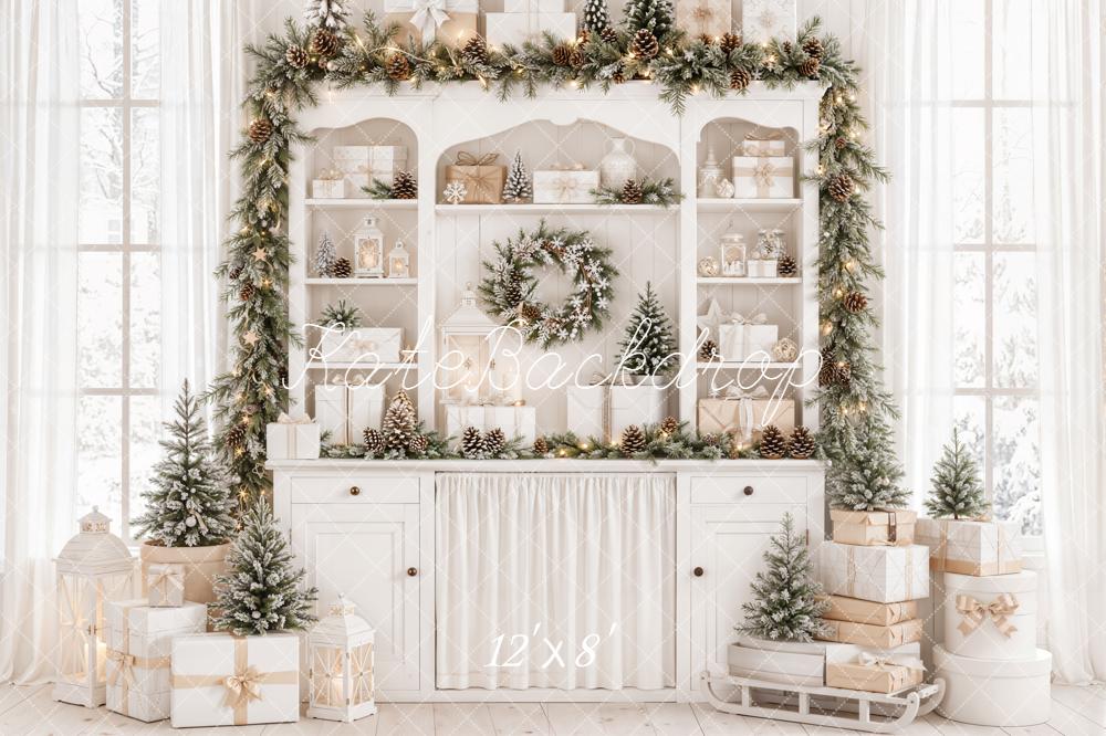 Kate Christmas Cabinet Gifts Pine Garland Backdrop Designed by Emetselch - Image 8