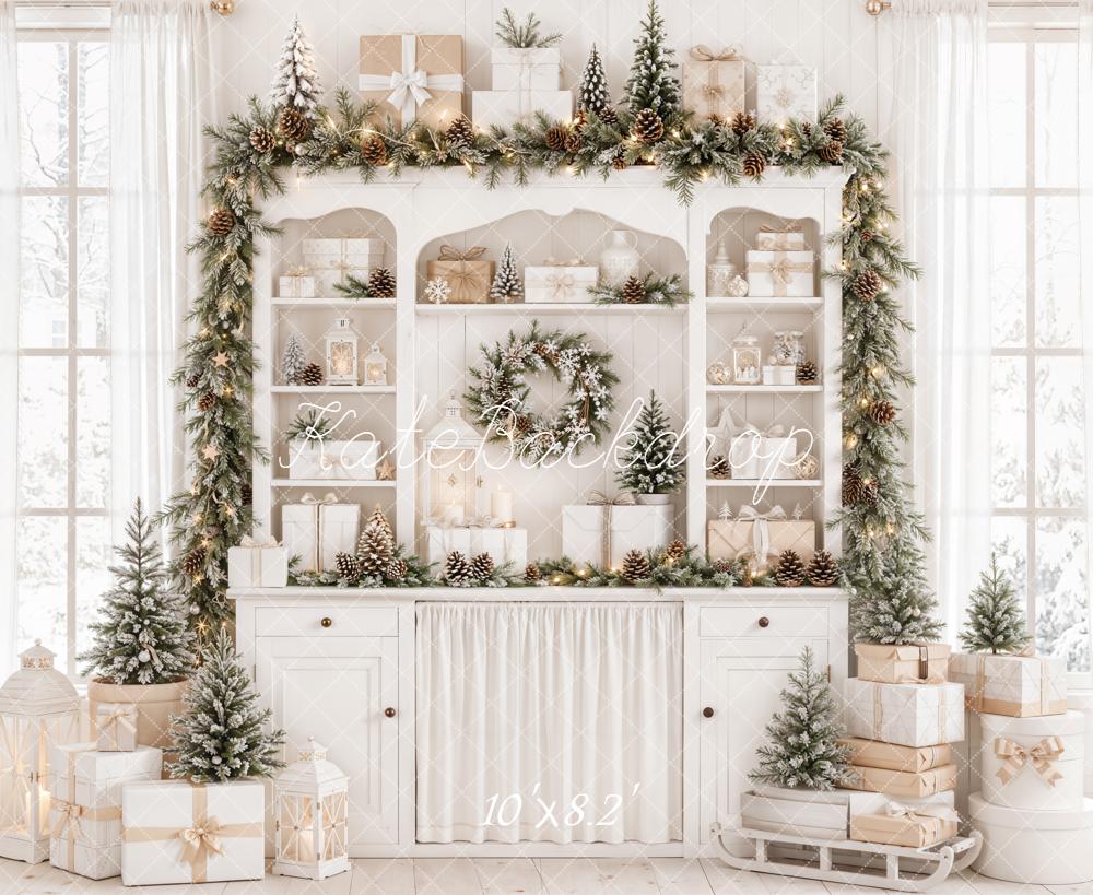 Kate Christmas Cabinet Wreath Gift Boxes Fleece Backdrop Designed by Emetselch - Image 3