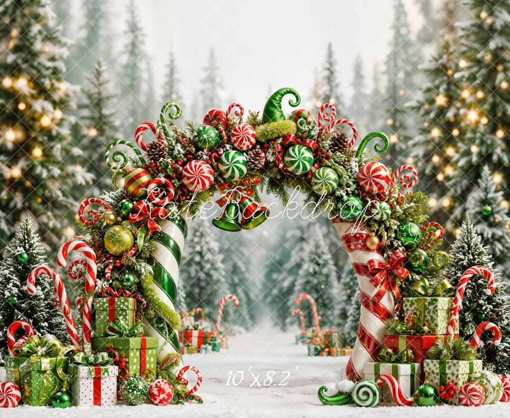 Kate Christmas Candy Arch Presents Forest Fleece Backdrop Designed by Emetselch - Image 3