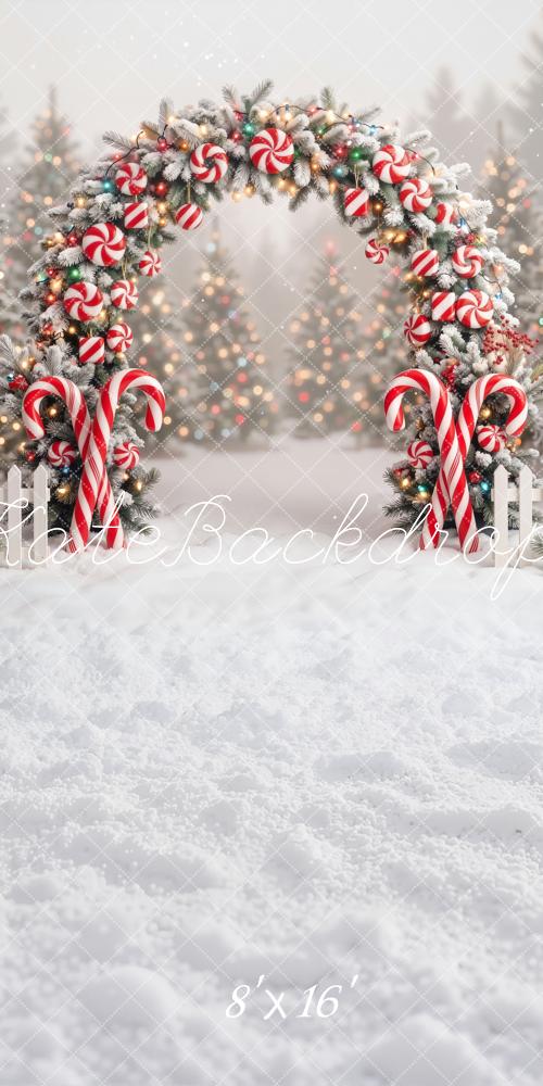 Kate Christmas Candy Cane Arch Snow Forest Backdrop Designed by Emetselch - Image 10