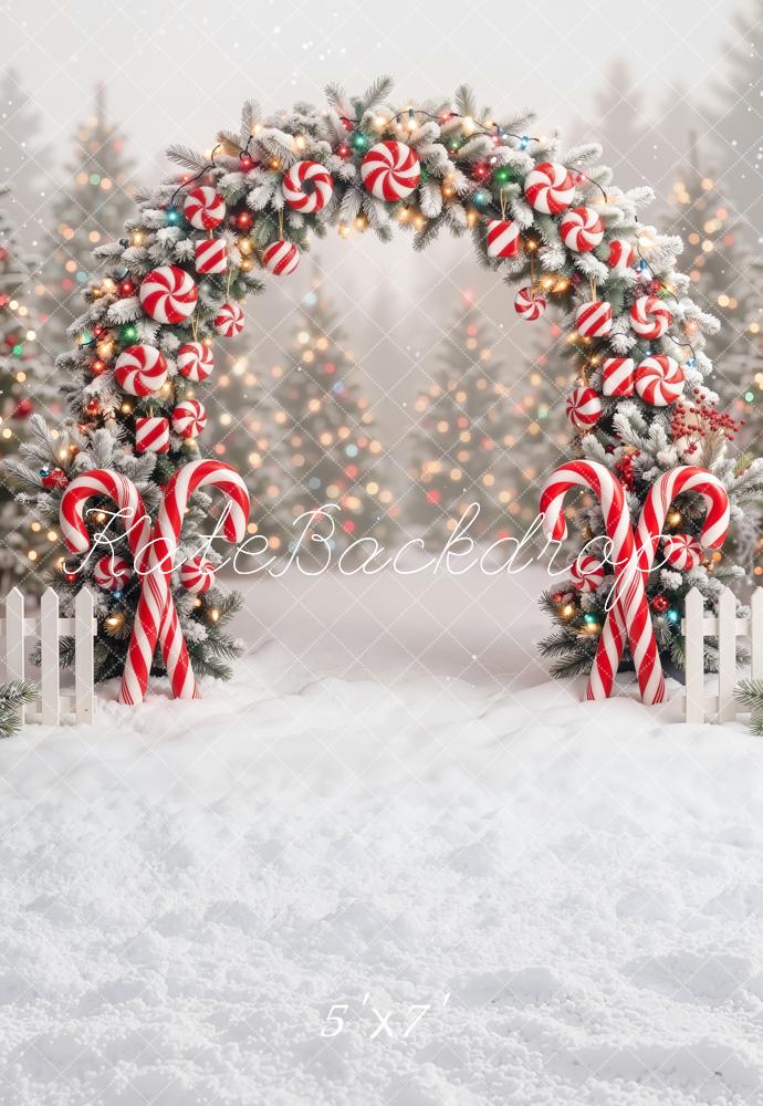 Kate Christmas Candy Cane Arch Snow Forest Backdrop Designed by Emetselch - Image 2