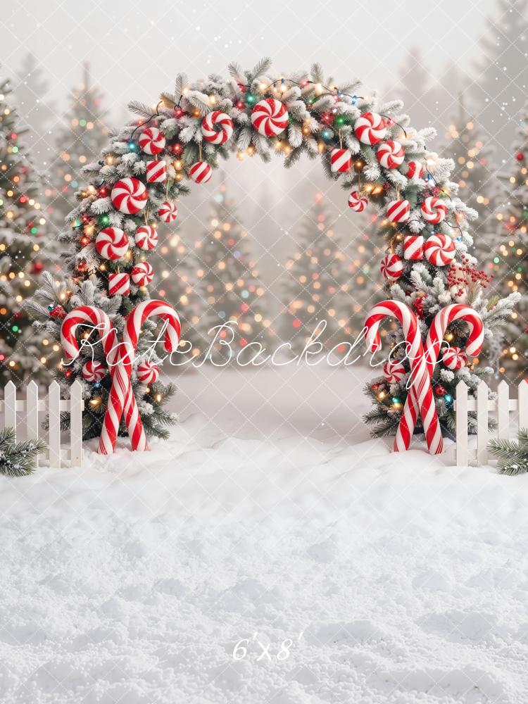 Kate Christmas Candy Cane Arch Snow Forest Backdrop Designed by Emetselch - Image 5