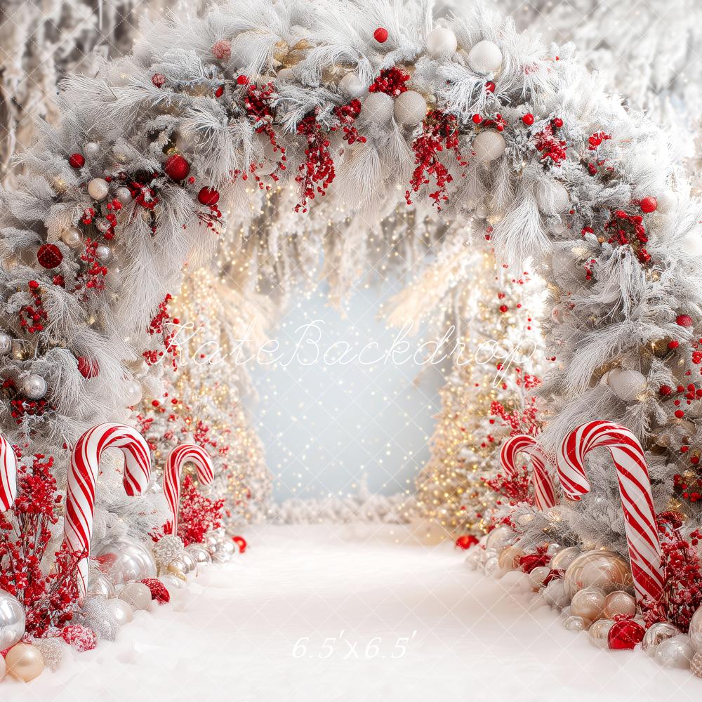 Kate Christmas Candy Cane Arch Snowy Trees Backdrop Designed by Patty Robert - Image 2