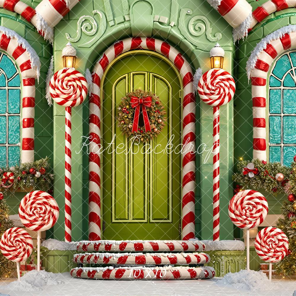 Kate Christmas Candy Cane Lollipops Green House Backdrop Designed by Emetselch - Image 7