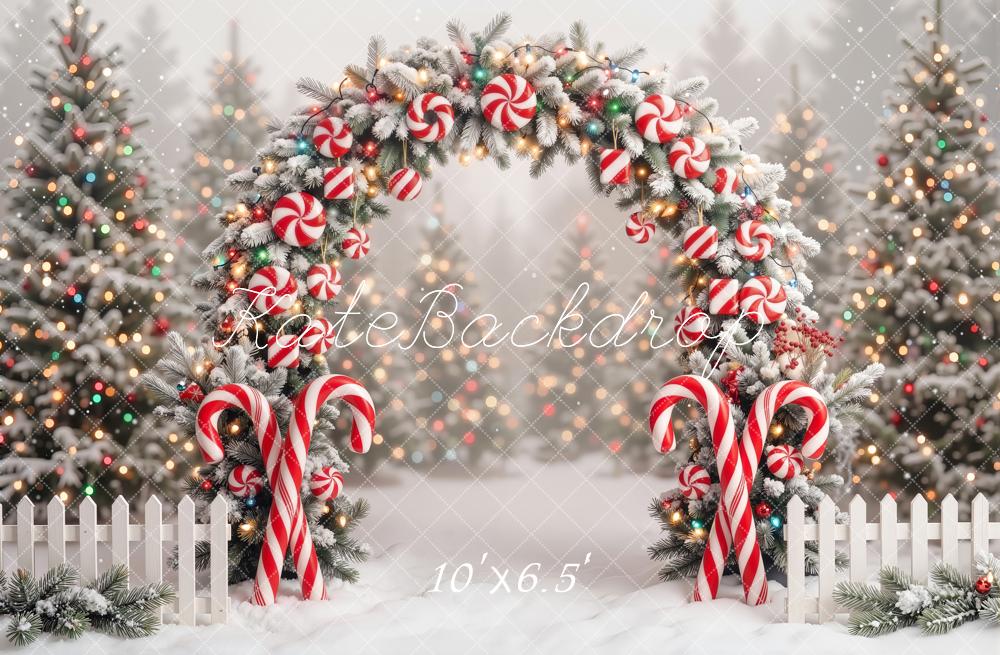 Kate Christmas Candy Cane Peppermint Arch Fleece Backdrop Designed by Emetselch - Image 2