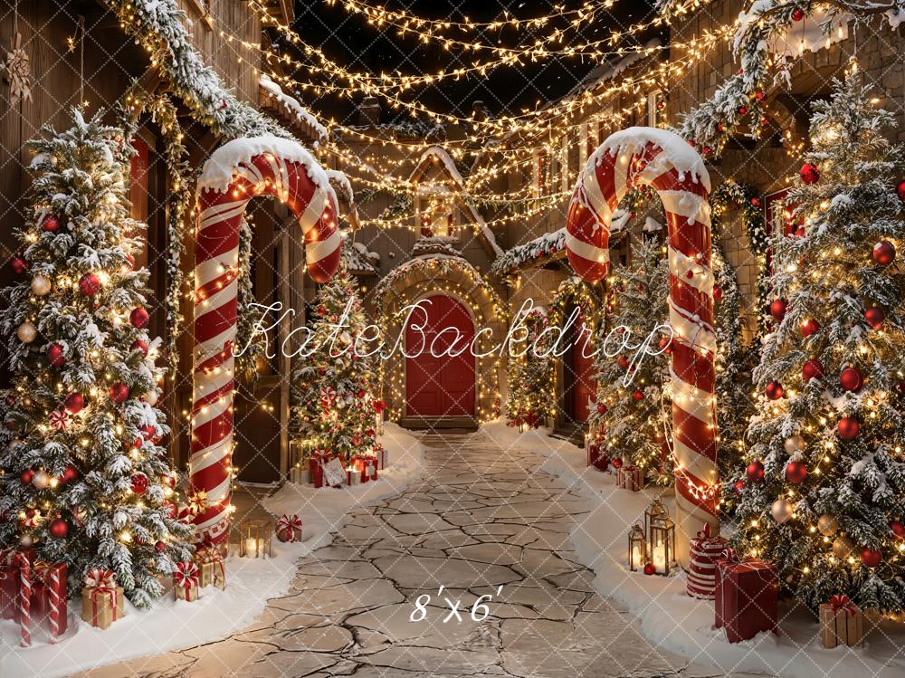 Kate Christmas Candy Cane Snowy Path Trees Backdrop Designed by Emetselch - Image 3