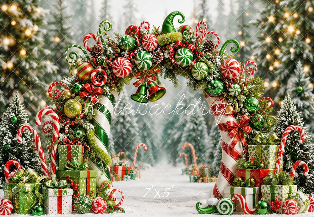 Kate Christmas Candy Canes Arch Presents Backdrop Designed by Emetselch