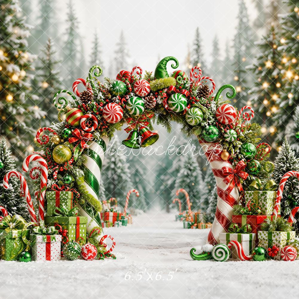 Kate Christmas Candy Canes Arch Presents Backdrop Designed by Emetselch - Image 2