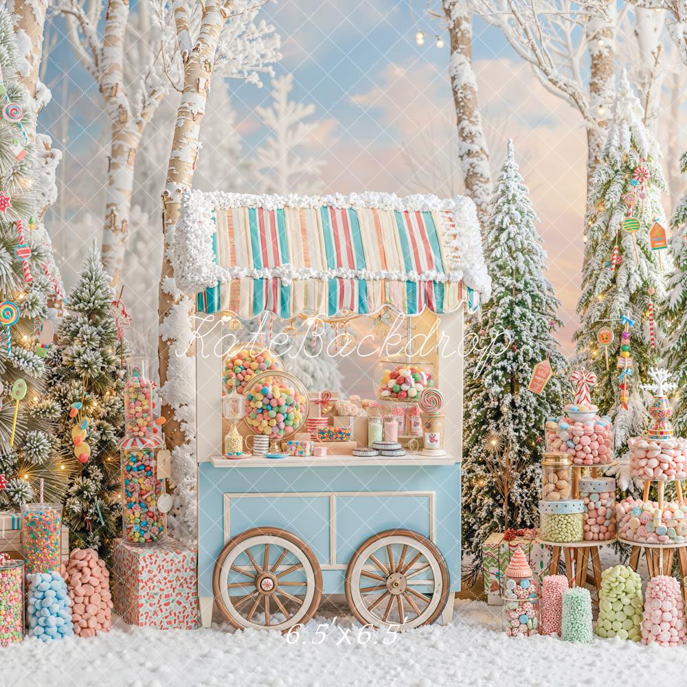 Kate Christmas Candy Forest Snowy Trees Backdrop Designed by Emetselch - Image 2