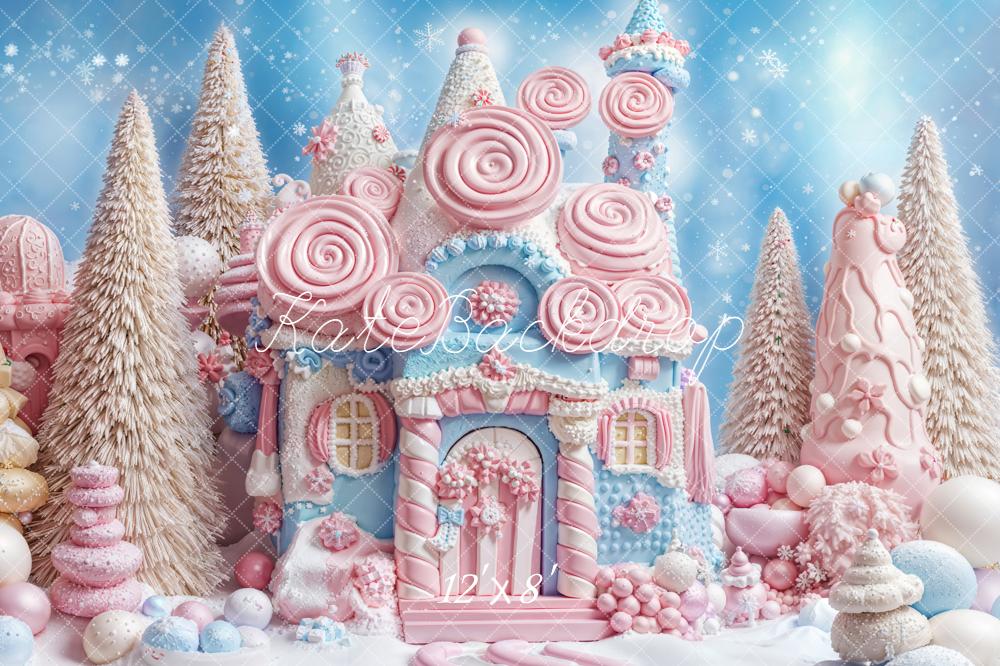 Kate Christmas Candy House Trees Snowflakes Backdrop Designed by Emetselch - Image 8