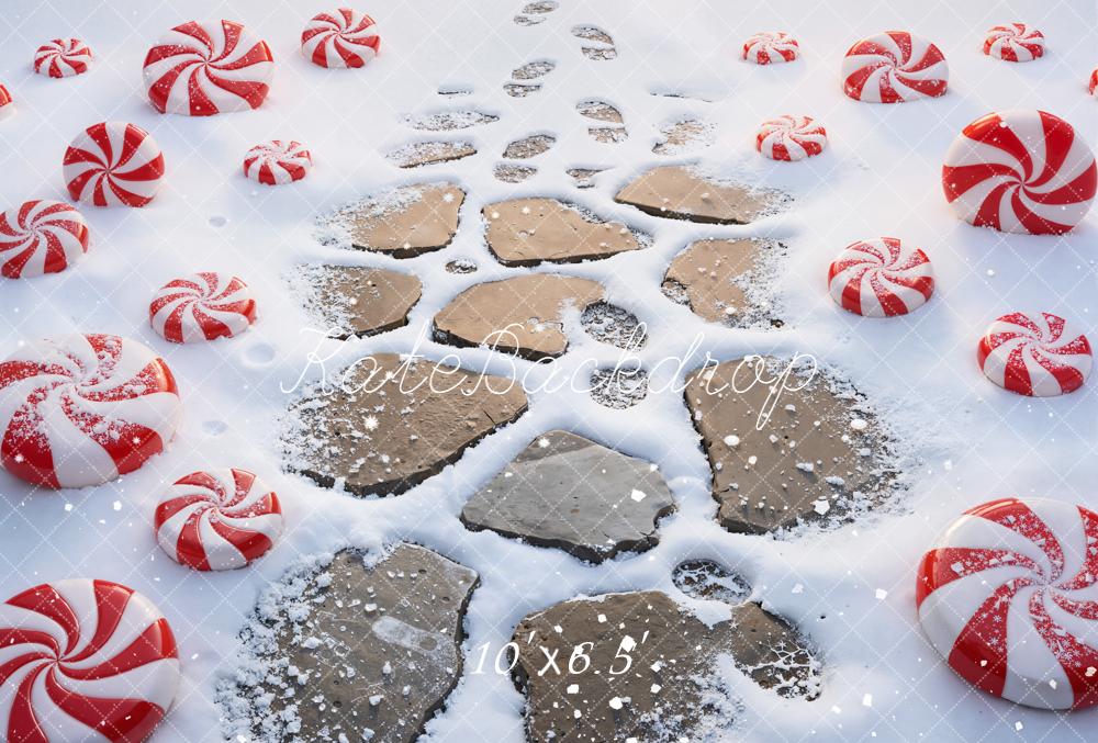Kate Christmas Candy Snowy Path Fleece Backdrop Designed by Kate Image - Image 2