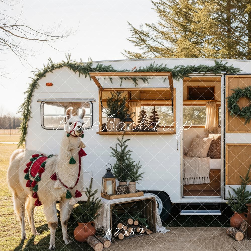 Kate Christmas Caravan Llama Greenery Backdrop Designed by Patty Robert - Image 5