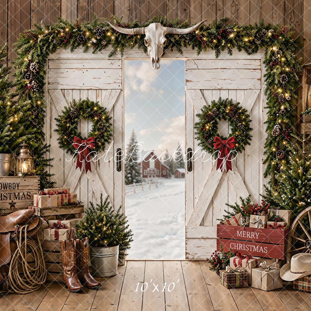 Kate Christmas Cowboy Barn Western Decor Backdrop Designed by Emetselch - Image 7