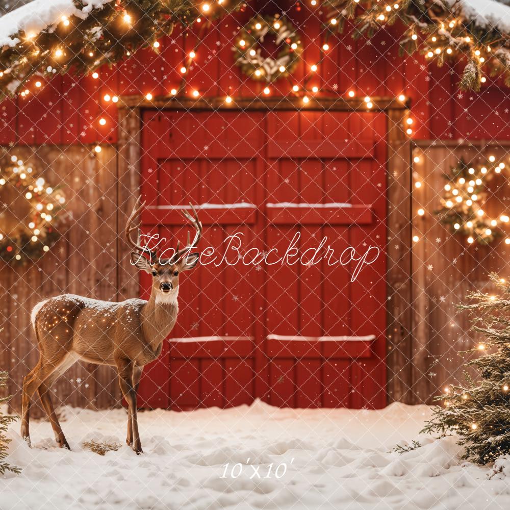 Kate Christmas Deer Red Barn Backdrop Designed by Emetselch - Image 7