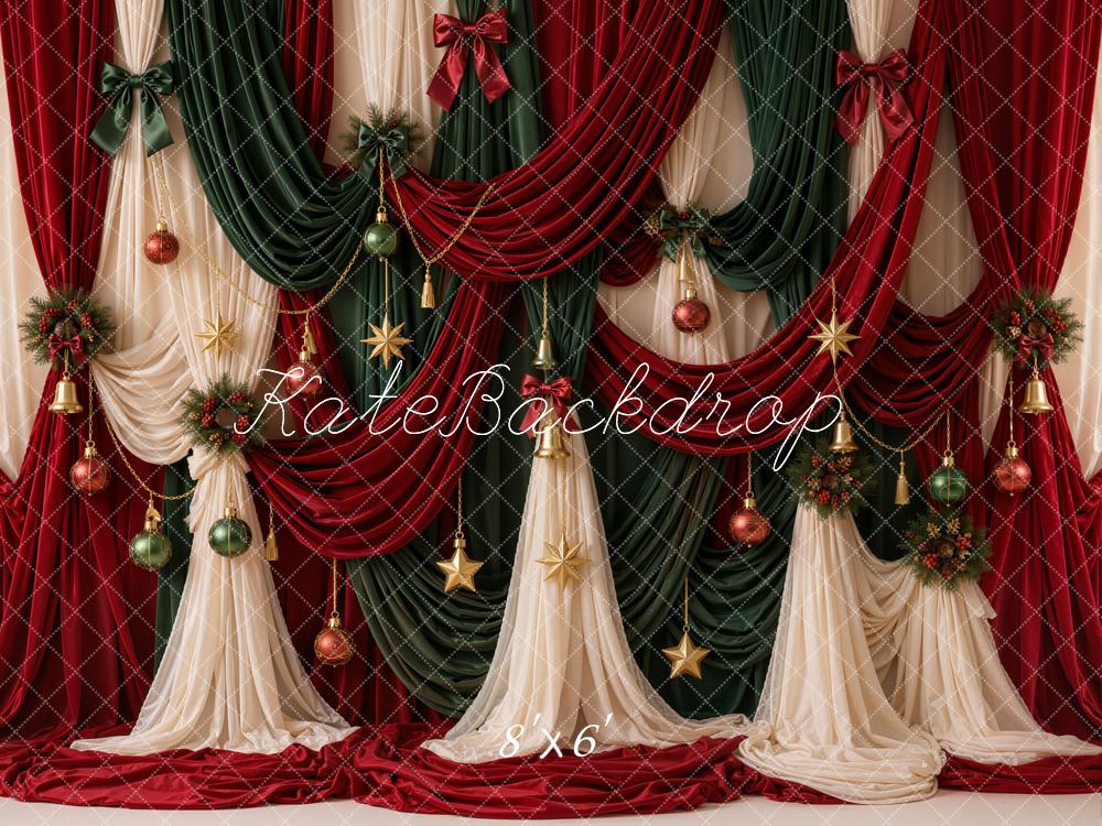 Kate Christmas Drapes Baubles Wreaths Fleece Backdrop Designed by Emetselch