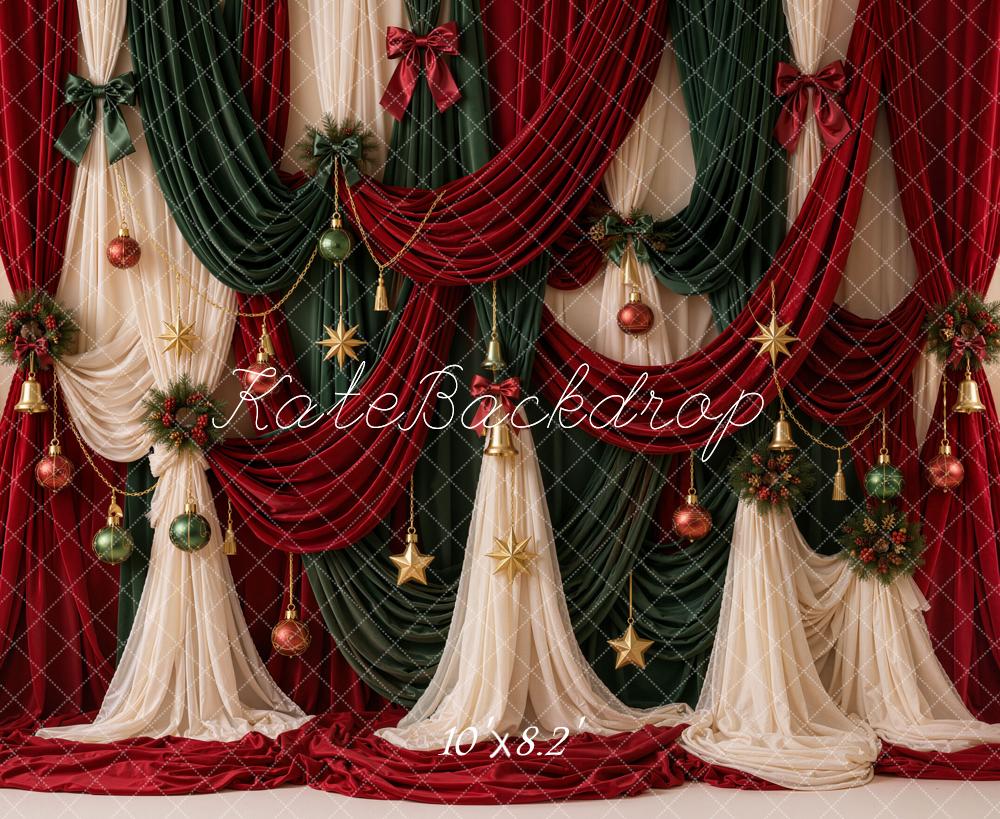 Kate Christmas Drapes Baubles Wreaths Fleece Backdrop Designed by Emetselch - Image 3