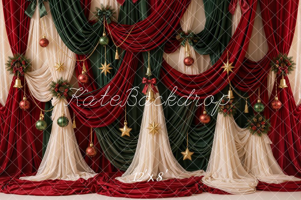 Kate Christmas Drapes Baubles Wreaths Fleece Backdrop Designed by Emetselch - Image 4