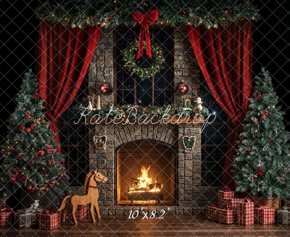 Kate Dark Christmas Fireplace Trees Backdrop Designed by Emetselch - Image 6
