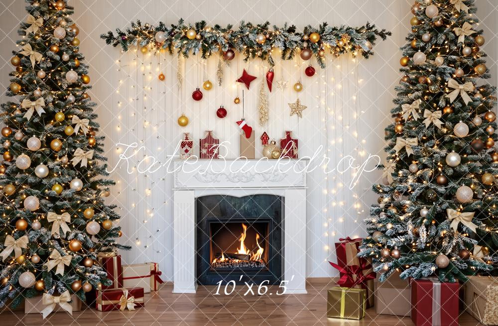 Kate Christmas Fireplace Christmas Trees Presents Fleece Backdrop Designed by Fantasyphotoart - Image 2