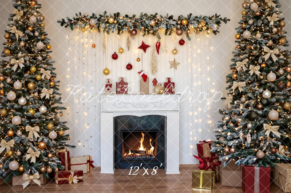 Kate Christmas Fireplace Christmas Trees Presents Fleece Backdrop Designed by Fantasyphotoart - Image 4