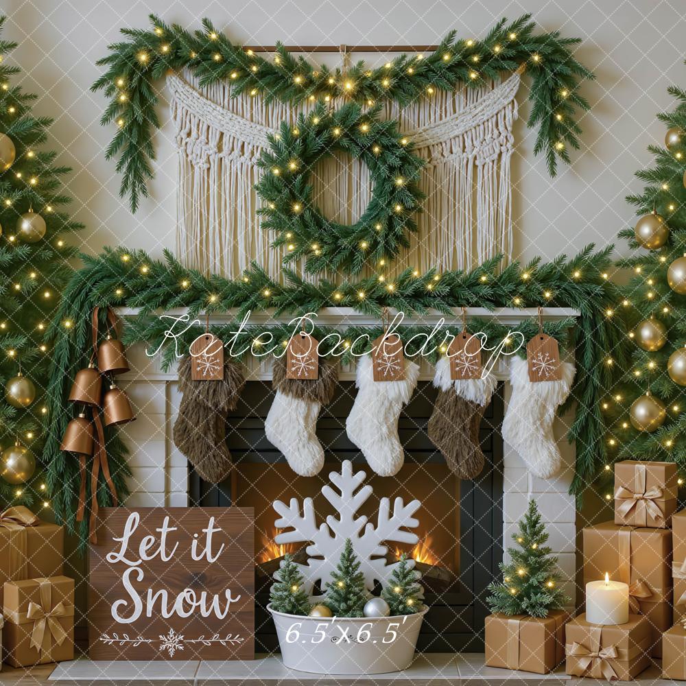 Kate Christmas Fireplace Garland Gold Ornaments Backdrop Designed by Mini MakeBelieve - Image 2