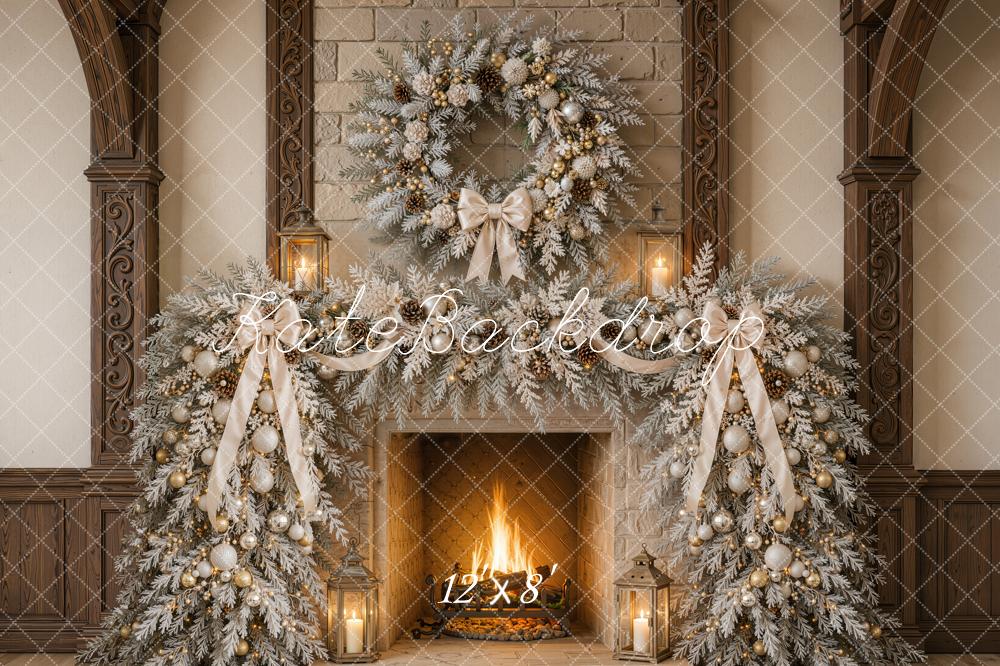 Kate Christmas Fireplace Garland Lanterns Backdrop Designed by Emetselch - Image 8