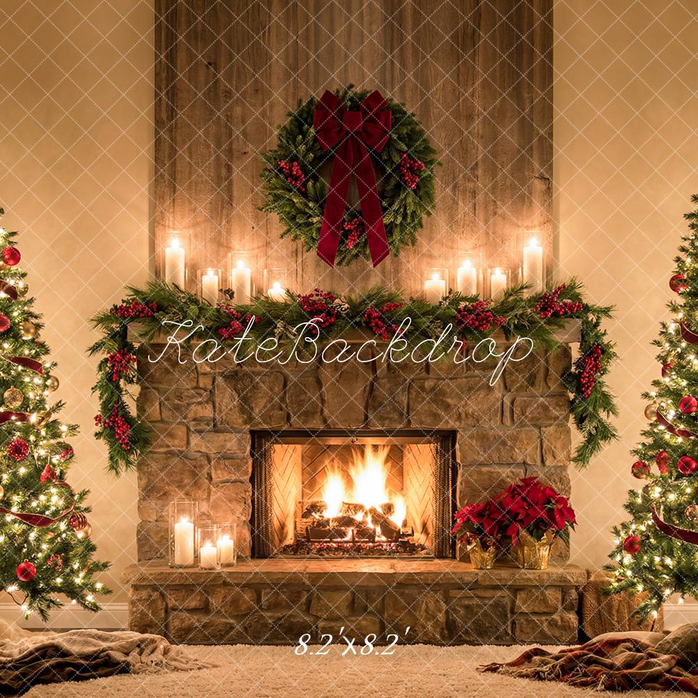 Kate Christmas Fireplace Garland Trees Backdrop Designed by Happy Squirrel Design - Image 5