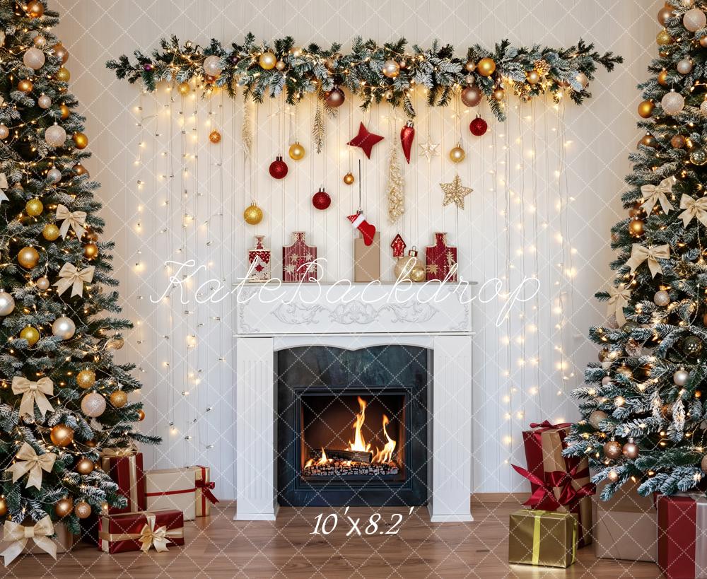 Kate Christmas Fireplace Garland Trees Backdrop Designed by Fantasyphotoart - Image 6