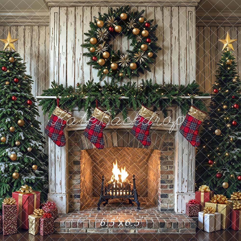 Kate Christmas Fireplace Garland Trees Gifts Backdrop Designed by Mini MakeBelieve - Image 2