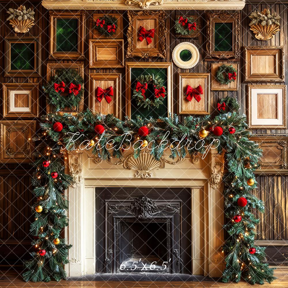 Kate Christmas Fireplace Garland Wooden Wall Backdrop Designed by Mini MakeBelieve - Image 2