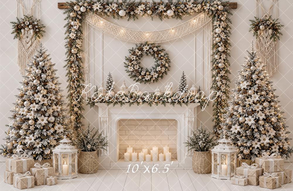 Kate Christmas Fireplace Garland Wreath Trees Fleece Backdrop Designed by Emetselch - Image 2