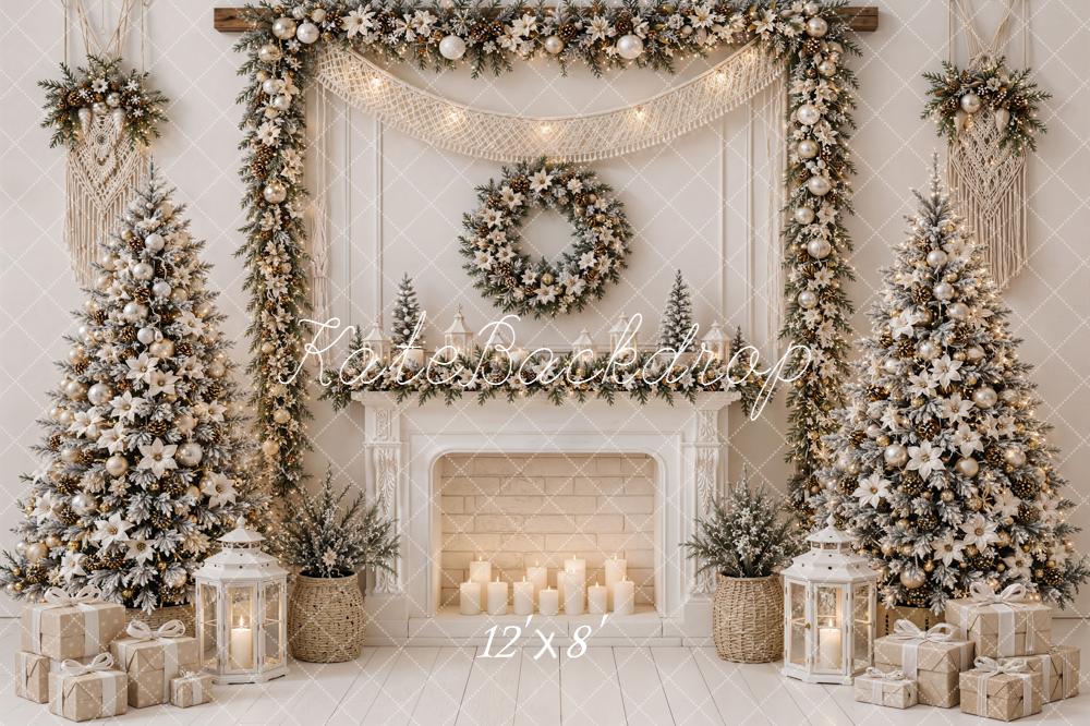 Kate Christmas Fireplace Garland Wreath Trees Fleece Backdrop Designed by Emetselch - Image 4