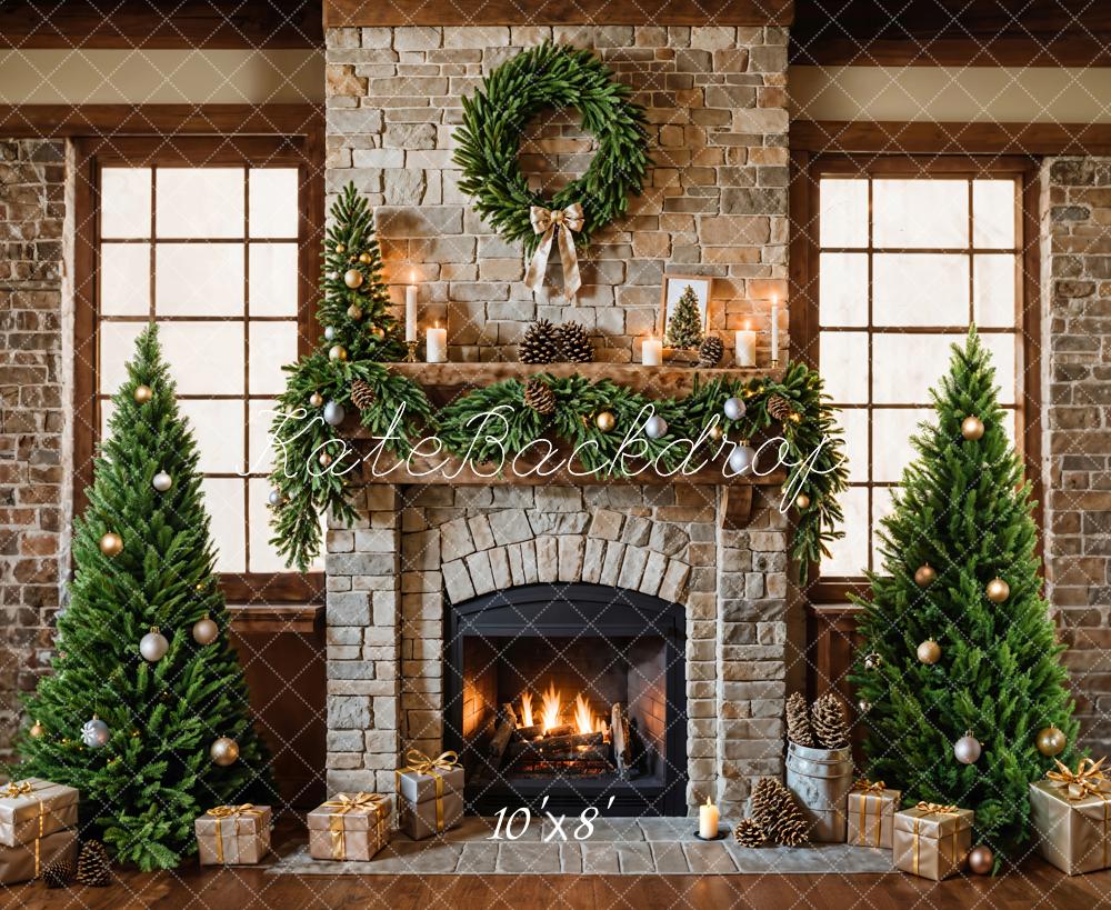 Kate Christmas Fireplace Tree Brick Backdrop Designed by Emetselch - Image 6