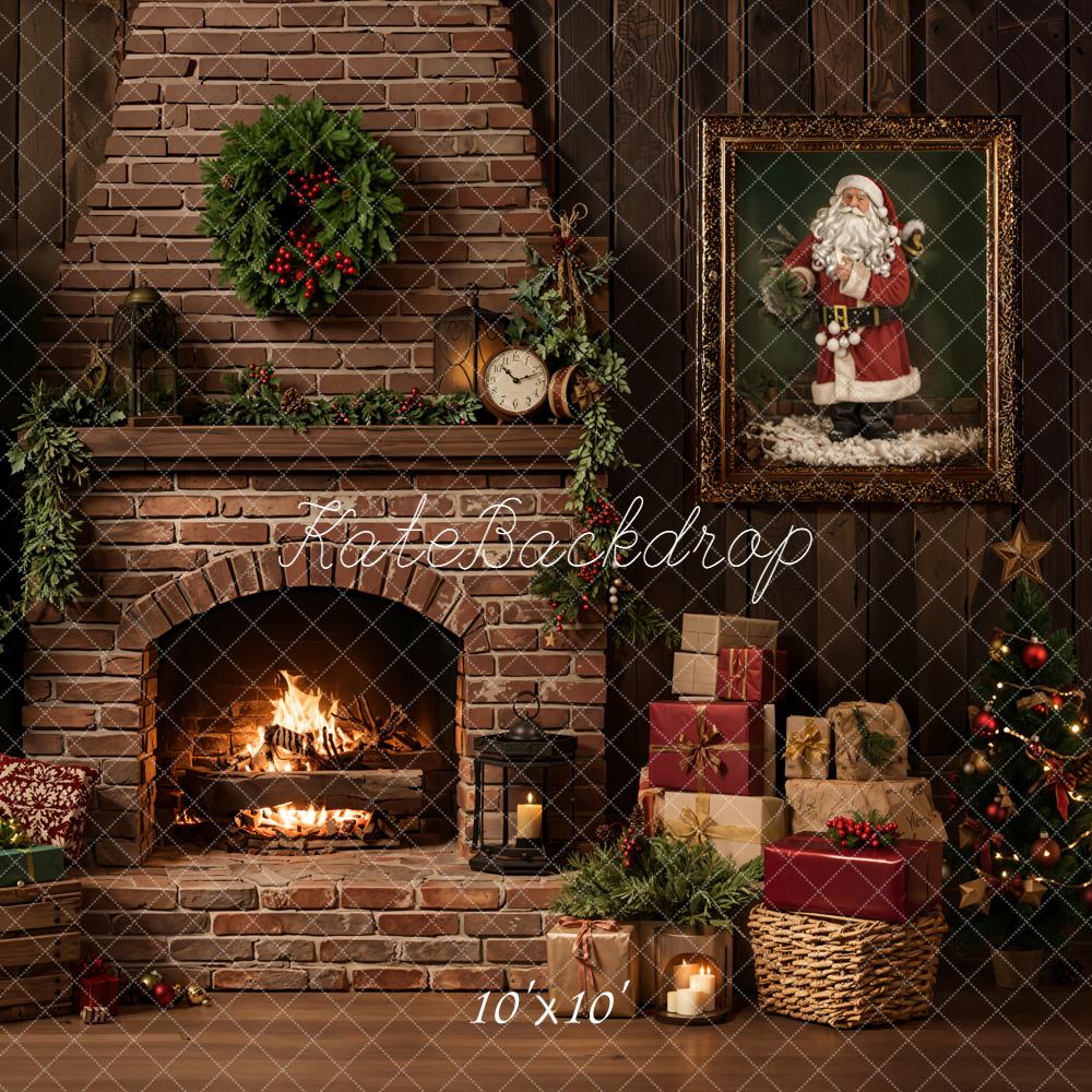 Kate Christmas Fireplace Tree Presents Backdrop Designed by Emetselch - Image 7