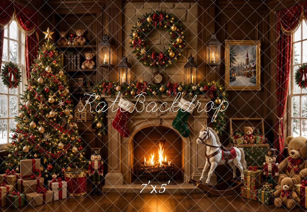 Kate Christmas Fireplace Tree Rocking Horse Toys Backdrop Designed by Emetselch