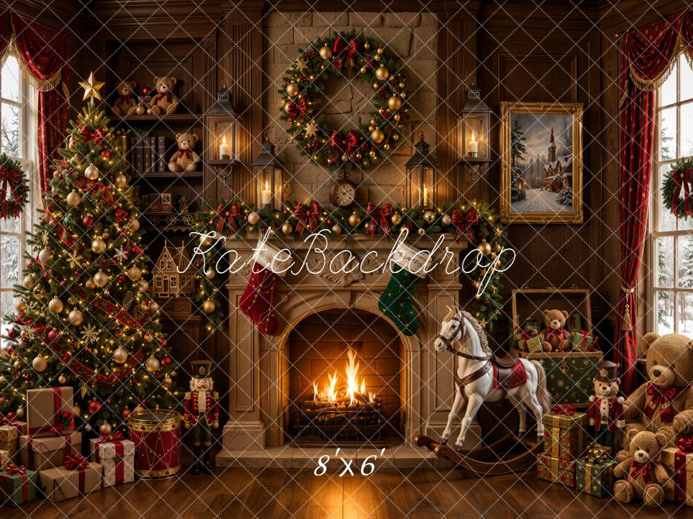 Kate Christmas Fireplace Tree Rocking Horse Toys Backdrop Designed by Emetselch - Image 3