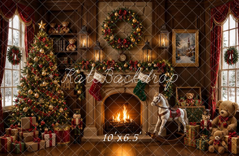 Kate Christmas Fireplace Tree Rocking Horse Toys Backdrop Designed by Emetselch - Image 4