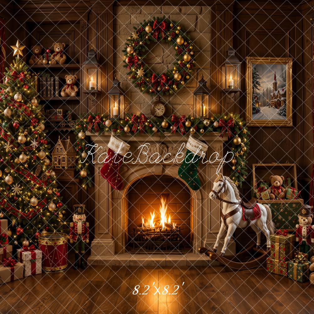 Kate Christmas Fireplace Tree Rocking Horse Toys Backdrop Designed by Emetselch - Image 5