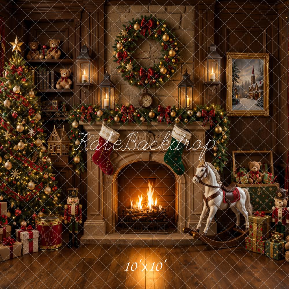 Kate Christmas Fireplace Tree Rocking Horse Toys Backdrop Designed by Emetselch - Image 7