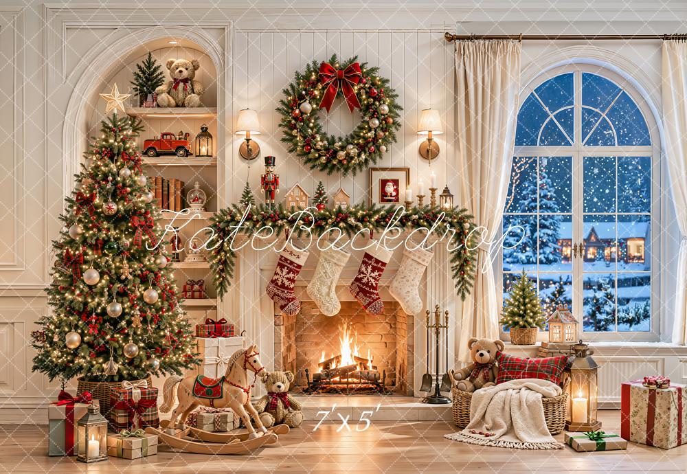 Kate Christmas Fireplace Tree Toys Cosy Room Backdrop Designed by Emetselch